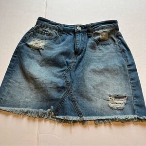 Mudd Women's Distressed Faded Blue Jean Skirt Size 5